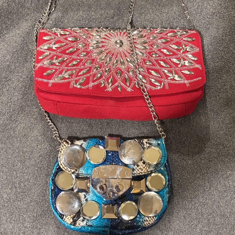 Bundle - White House Black Market Red and Blue Embellished Clutches